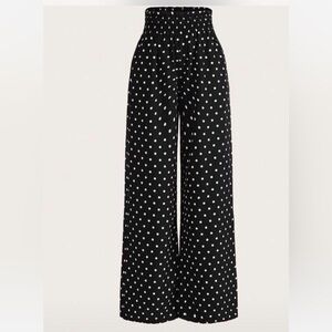 Black Wide-Leg Polka Dot Pants